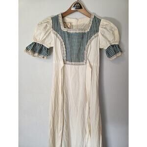 70s Gunne Sax Vintage Cottage Maxi Dress Prairie White Green Size 5 USA Jessica
